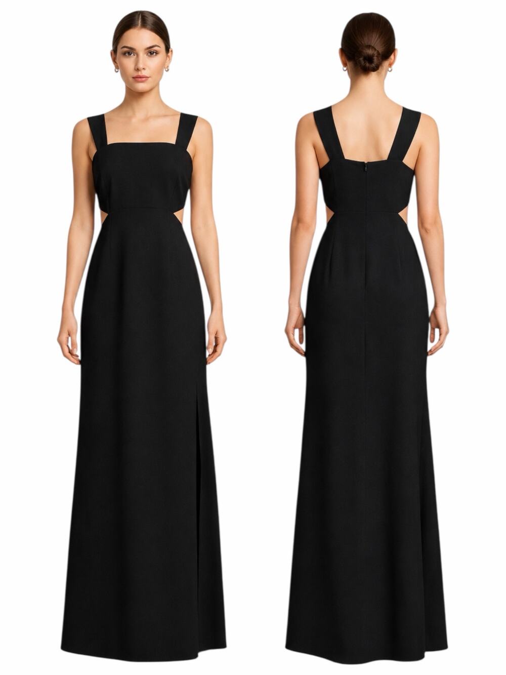 Jill Stuart Square Neck Waist Cut Out Evening Gown Maxi Dress Black Size 4